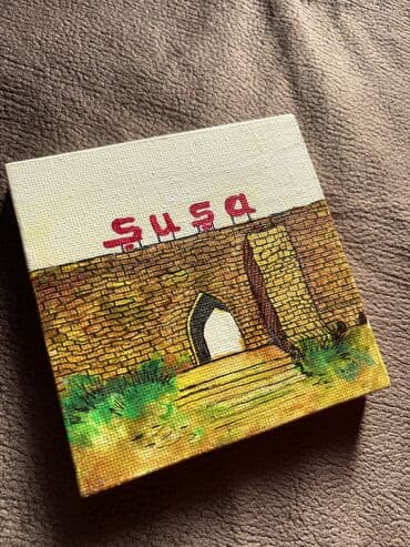 Ev saatları: “Şuşa” mini kətan, molbertlə Əl işi 10x10sm Hazır stokda çoxlu sayda — 2