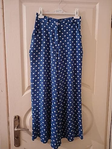 buggy şalvar: Mavi rəngli, ağ xallı qadın şalvarı - Kəsim: geniş paça (palazzo — 1