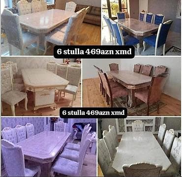 stol ustul: Yemək masası dəsti – 6 stul ilə birlikdə. - Klassik dizaynlı, mərmər — 1
