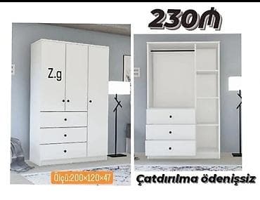 Yeni, 3 qapılı, Siyirməli, Ağ, Digər material, Açılan, Düz dolab