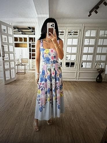 qizi: Kolleksiya: Çiçək naxışlı maxi don - Model: kvadrat dekolteli, qalın — 1