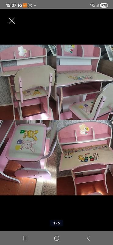 Uşaq üçün yazı masasının və stulun dəsti - Rəng: çəhrayı-ağ -