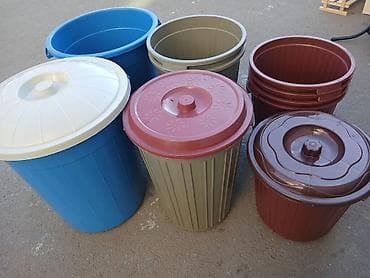 Plastik qapaqlı vedrə və tullantı qabları dəsti - Müxtəlif həcm və