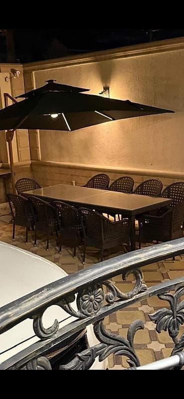 Bağ kresloları: İşlənmiş, Dördbucaq masa, 10 stul, Açılmayan, Stullar ilə, Plastik, Azərbaycan — 1