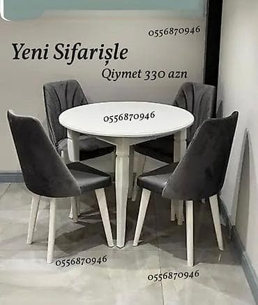 Mətbəx üçün, Yeni, Açılmayan, Yumru masa, 4 stul