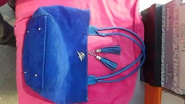 Mavi qadın əl/çiyin çantası - Material: süni dəri və zamşa — 5