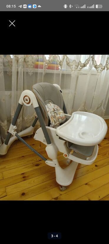 коврик для детей: Uşaq yemək kreslosu - Rəng: ağ‑boz, qızılı detallarla - Geniş — 2