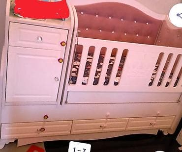 kamo: Uşaq çarpayısı-komod dəsti - Rəng: ağ, başlıq hissəsi yumşaq parça — 1