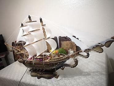 Velosiped aksesuarları: Dekorativ yelkənli gəmi maketi – işıqlı El işidir - Material: ağac və — 3