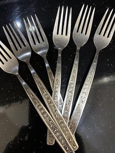 sap: Vintage metal çəngəl və qaşıq dəsti - Material: metal (gümüşü rəng — 3