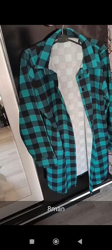 koynek: Unisex flanel köynək – yaşıl-mavi və qara dama (çek) naxışlı. - — 1