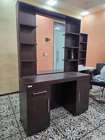 Salon, tibbi mebel: Salon üçün vizaj/berber masası və kreslo dəsti - Tünd ağac rəngində — 4