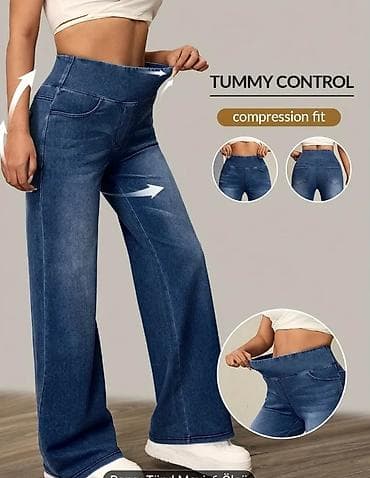 Cinslər: Qadınlar üçün yüksək belli, elastik bel bantlı geniş kəsimli cins — 4