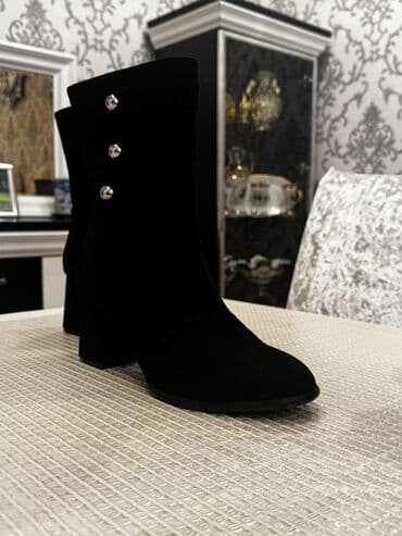 Сапоги: Qadın botları – qara rəng - Material: zamşa görünüşlü (yumşaq, mat — 2