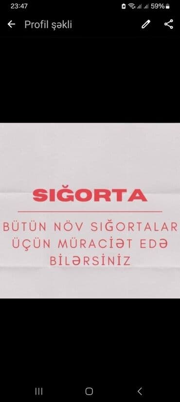 Xidmət: Sığorta Bütün növ sığortalar üçün müraciət edə bilərsiniz