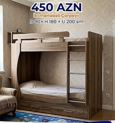 2 el: İki mərtəbəli çarpayı – 450 AZN Ölçülər: Dərinlik 90 sm × Hündürlük — 1