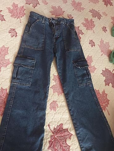 ag cins: Kargo ciblikli cins şalvar - Material: klassik cins (denim), tünd — 1