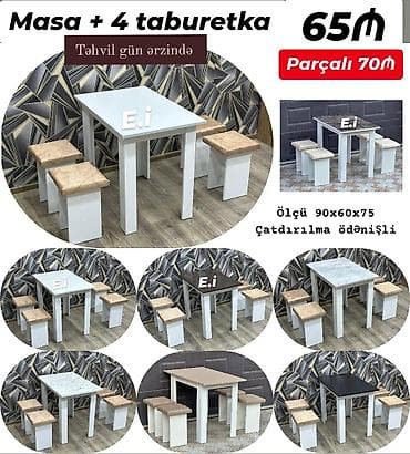 divan dəsti: Məhsul: Masa + 4 taburetka dəsti - Ölçü: 90×60×75 sm - Rəng — 1