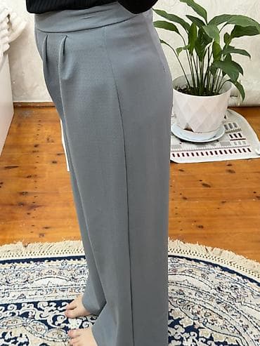 svitir: Qadın geniş kəsimli şalvar – boz rəng - Model: Yüksək belli, ön — 2