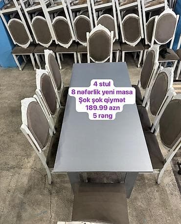 stul satisi: Mətbəx üçün, Dördbucaq masa, 4 stul — 1