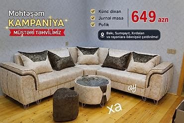 Möhtəşəm kampaniya: yumşaq mebel dəsti Komplekt: - Künc divan -