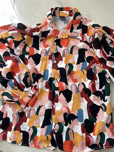 cins etek: Qadın köynəyi – rəngarəng naxışlı - Model: klassik yaxalıqlı, ön — 1