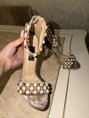 Кроссовки и спортивная обувь: Zərif hündürdaban qadın sandalı - Rəng: şampan/peyğəmbər çaları ilə — 6