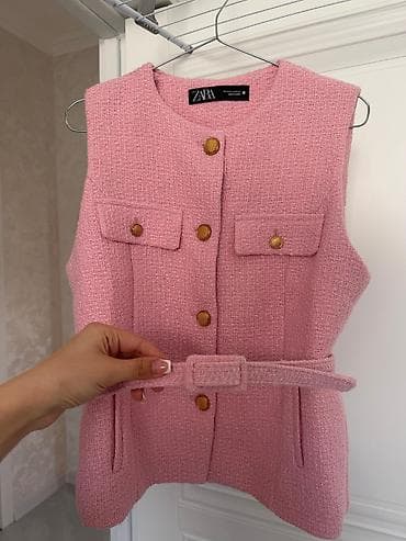 ZARA qadın jileti – tweed fakturalı, açıq çəhrayı rəng. - Model