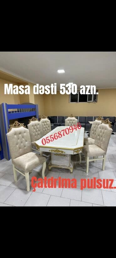 ders masaları: Qonaq otağı üçün, Yeni, Açılmayan, Dördbucaq masa, 6 stul — 9