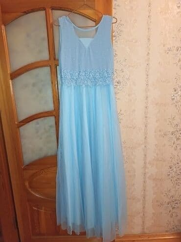 Lincoln: Mavi rəngli uzun ziyafət/libas - Model: Ətək hissəsi tül qatlı, axıcı — 2