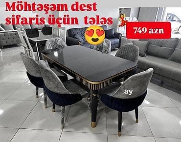 Qonaq otağı üçün, Yeni, Açılmayan, Dördbucaq masa, 6 stul