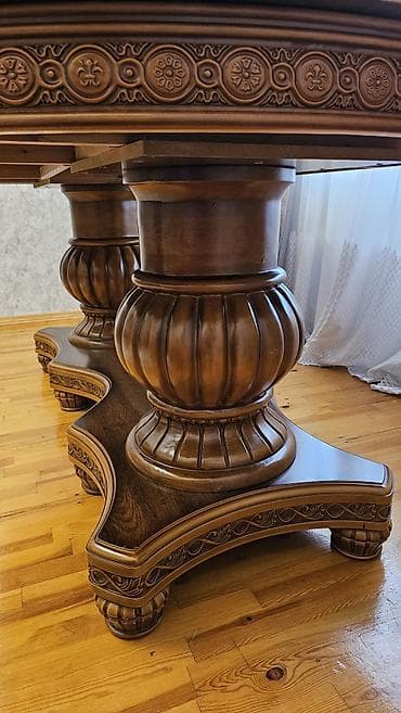 acılan stol: Klassik masa, İşlənmiş, Açılan, Taxta, Dördbucaq masa — 3