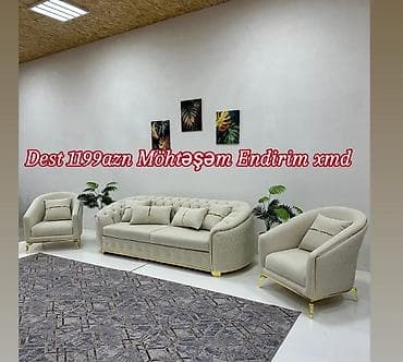 Mebel dəsti – oturma otağı üçün zərif dizayn - Komplekt: 1 ədəd 3