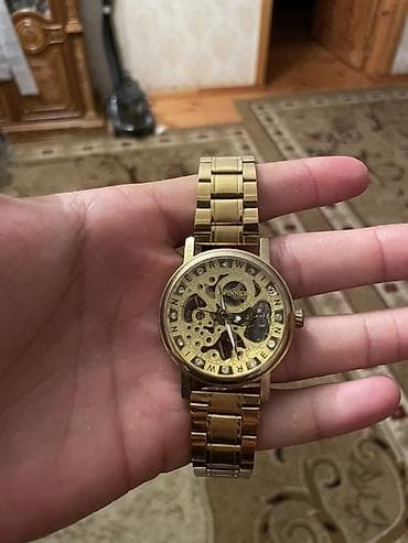 apple watch se3: Barter olunur! Qızılı rəngdə mexaniki skelet saat - Brend: WINNER — 1