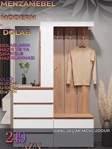 Yeni, 3 qapılı, Güzgülü, Rəngli, Digər material, Açılan, Düz dolab