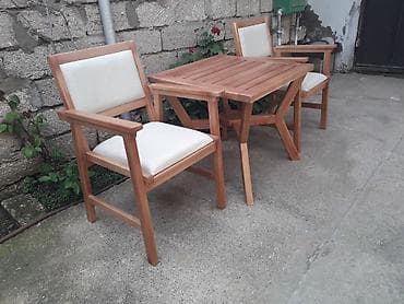 Bağ-teras dəsti – 1 masa + 2 kreslo - Material: massiv ağac