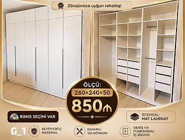 qapi taxda: Məhsul: Geniş paltar dolabı – model G_1 Xüsusiyyətlər: - Ölçü: 260 × — 1