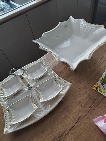 qoz: Tort və şiriniyyat qabı, rəng - Ağ, Farfor — 2