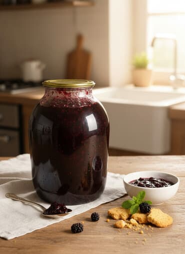 Ləpələr: Məhsul: Şüşə bankada ev üsulu meyvə mürəbbəsi/Böyürtkən Təsvir: - — 1