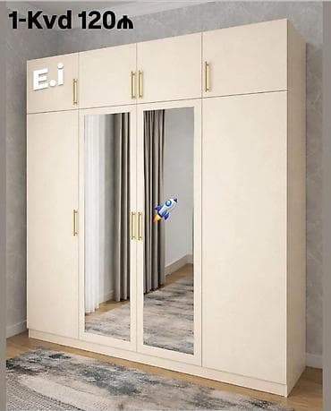 5 qapı, Güzgülü, Bej, Açılan, Düz dolab