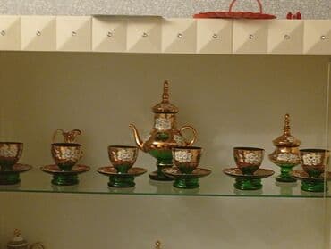 Çay dəsti, rəng - Yaşıl, Bohemia, 6 nəfərlik, Çexiya