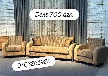 1.Qonaq otağı üçün mebel dəsti - Tərkibi: 3 nəfərlik divan + 2 ədəd