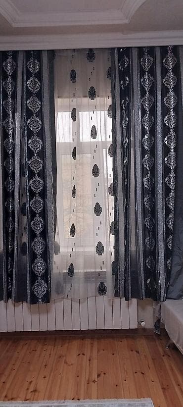 hazir perde: Qara-gümüş rəng palitrasında klassik naxışlı 2 ədəd pərdə dekoru — 4