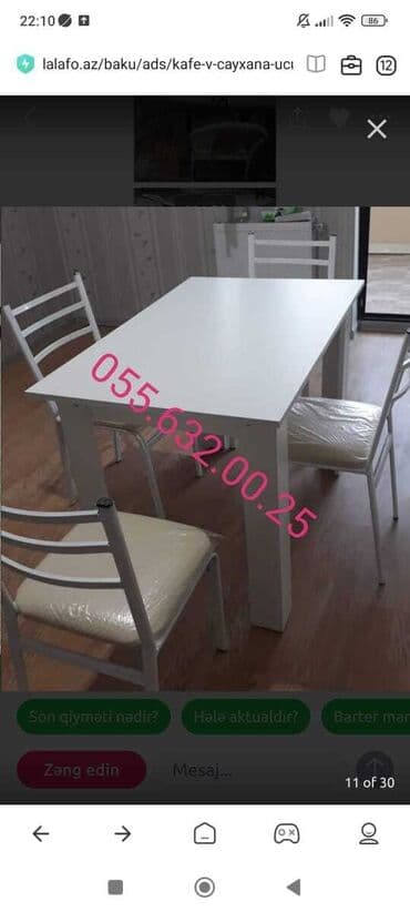 metbex stullari: Mətbəx üçün, Yeni, Açılmayan, Dördbucaq masa, 4 stul — 6