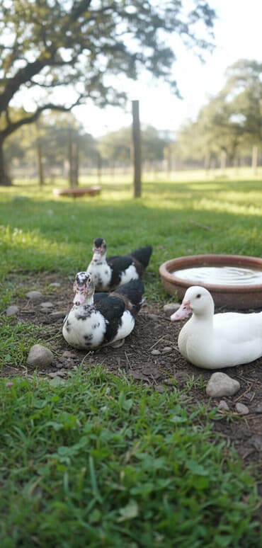 zümrüd ördək: Aşağı yeri var Muscovy ördəkləri (indo-ördəklər) – müxtəlif rənglərdə — 1