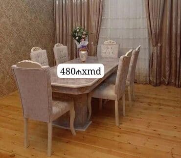 mərmər masa: Qonaq otağı üçün, Yeni, Açılmayan, Oval masa, 6 stul — 9