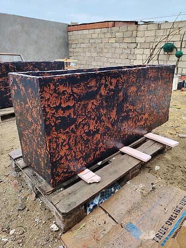 Uzun düzbucaqlı dekorativ beton çiçək yeşikləri - Material: armaturla