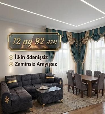 divan kreditle: Qonaq otağı mebel dəsti - Künc divan: yumşaq toxumalı parça, tünd boz — 1