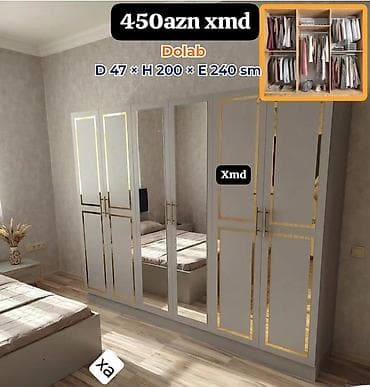 demir stol stullar: Dolab – Xmd Ölçülər: Dərinlik 47 sm × Hündürlük 200 sm × En 240 sm - — 1