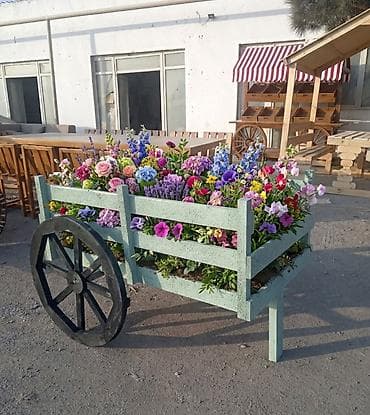 mebel boya: Taxta dekorativ çiçək arabası (bağ üçün) - Material: keyfiyyətli — 1